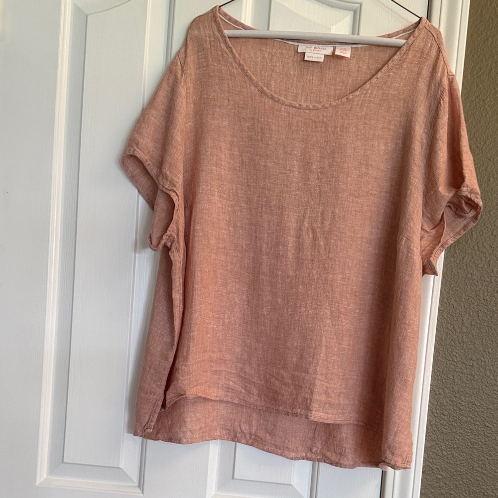 Isaac Mizrahi Short Sleeve Linen Top - Blush